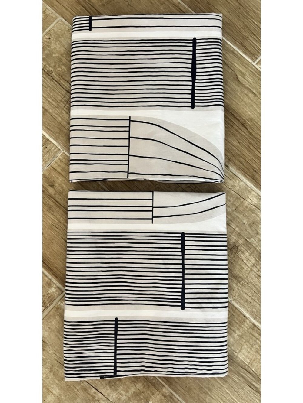 Pair IKEA BERGKORSORT Pillowcases Standard Navy Blue Taupe White Modern Nautical